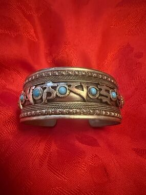 Turquoise Accent Cuff Bracelet Tibet - Women Jewelry